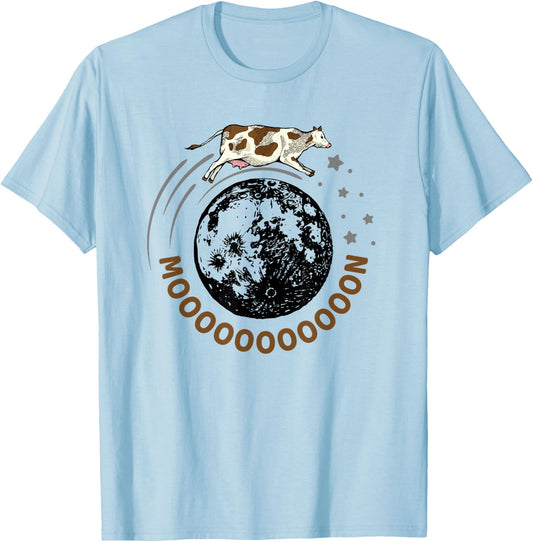 Cow Jumps Over Moon, Astronomy Moon Moo Pun T-Shirt - T-Shirt | Light Blue