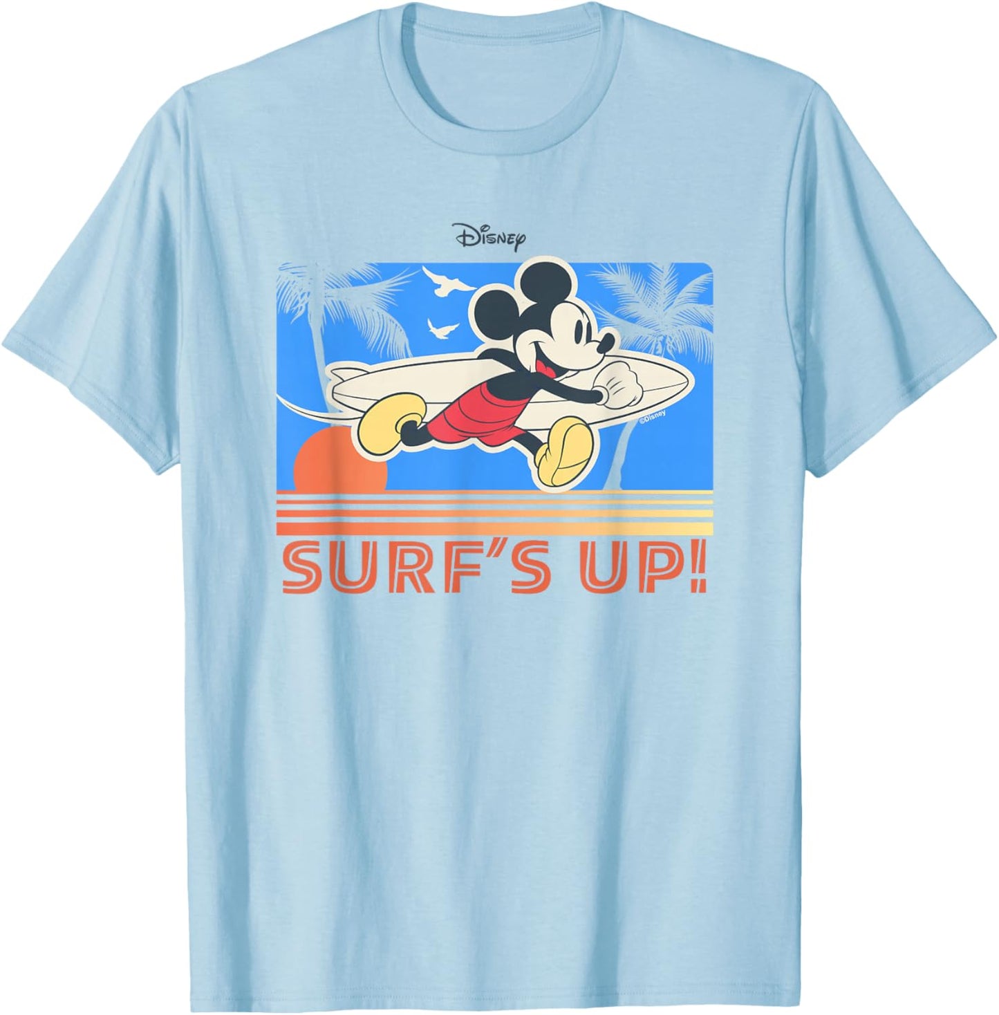 Disney Mickey and Friends Surfs Up Tropical Beach Vintage T-Shirt - T-Shirt | Light Blue