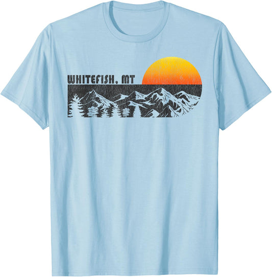 Retro Whitefish Montana Mountain Sunset Winter T-Shirt - T-Shirt | Light Blue
