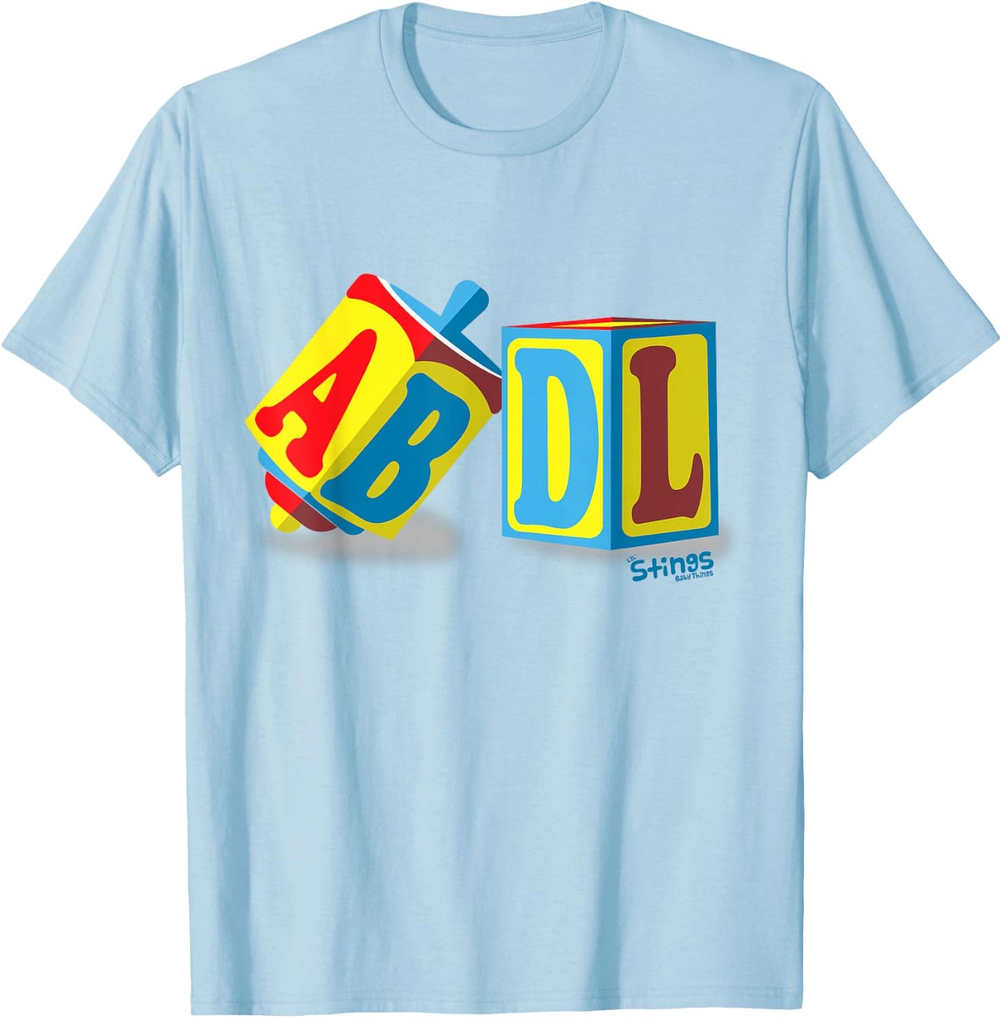 ABDL Adult Baby Blocks All Over - Lil' Stings T-Shirt - T-Shirt | Light Blue