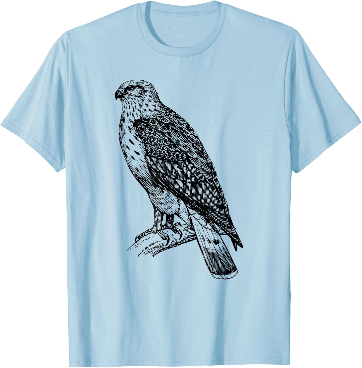 Hawk Ornithology Shirt Black Line Drawing T-Shirt - T-Shirt | Light Blue
