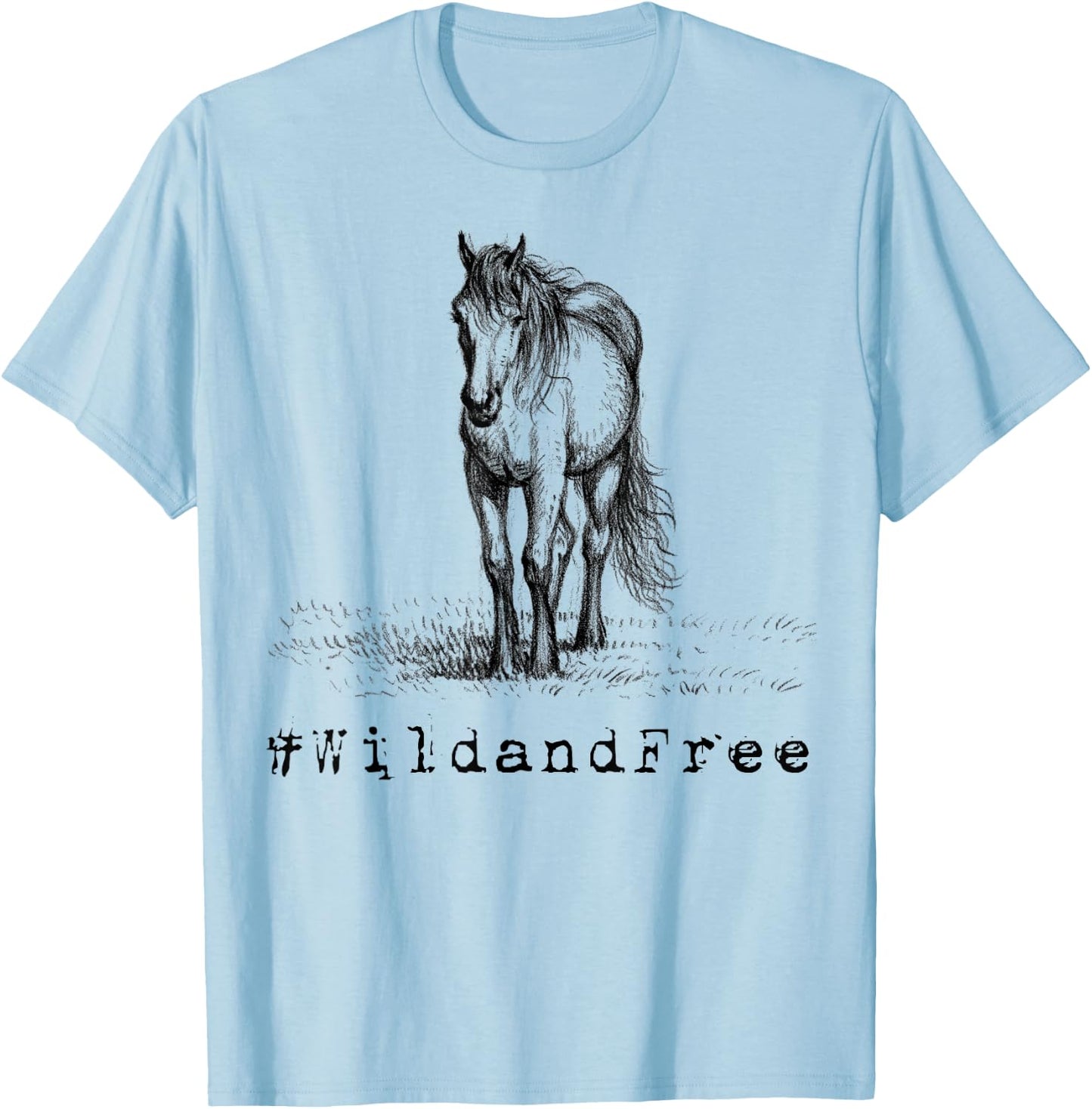 #WildandFree Wild and Free Horse Shirt T-Shirt - T-Shirt | Light Blue