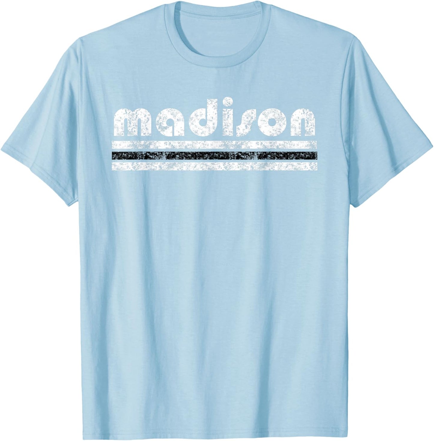 Madison Wisconsin Retro Three Stripe Vintage T-Shirt - T-Shirt | Light Blue