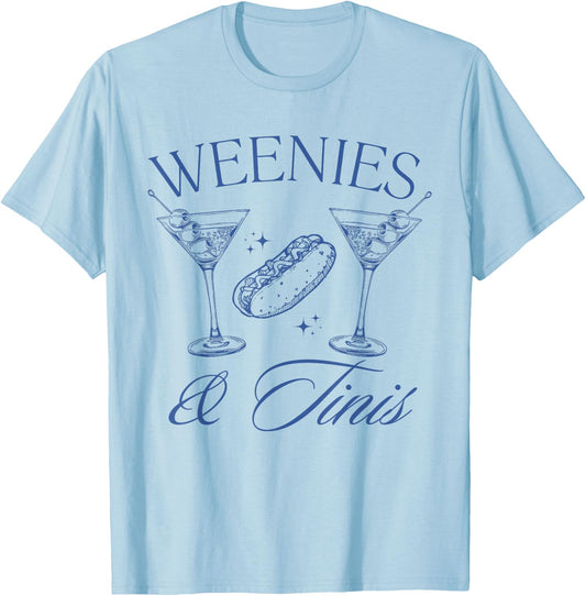 Weenies and Tinis Hot Dogs with Martini Cocktail Party T-Shirt - T-Shirt | Light Blue