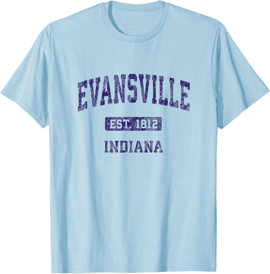Evansville Indiana IN Vintage Athletic Sports Design T-Shirt - T-Shirt | Light Blue