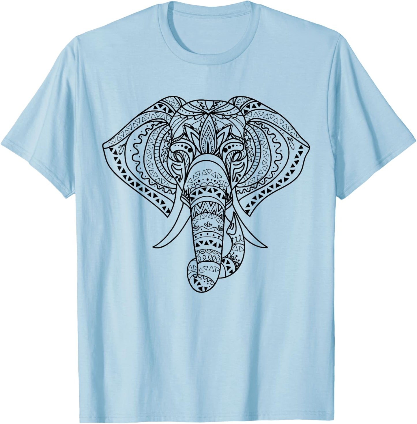 Elephant Mandala, Ethnic Native American Shamanic T-Shirt - T-Shirt | Light Blue