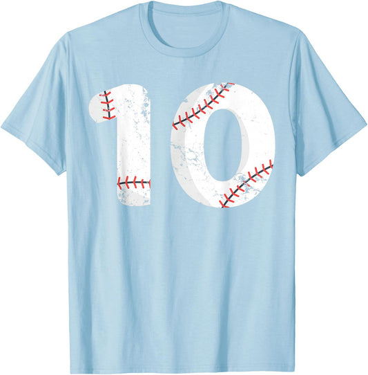 Number #10 BASEBALL Vintage Distressed Team Shirt T-Shirt - T-Shirt | Light Blue