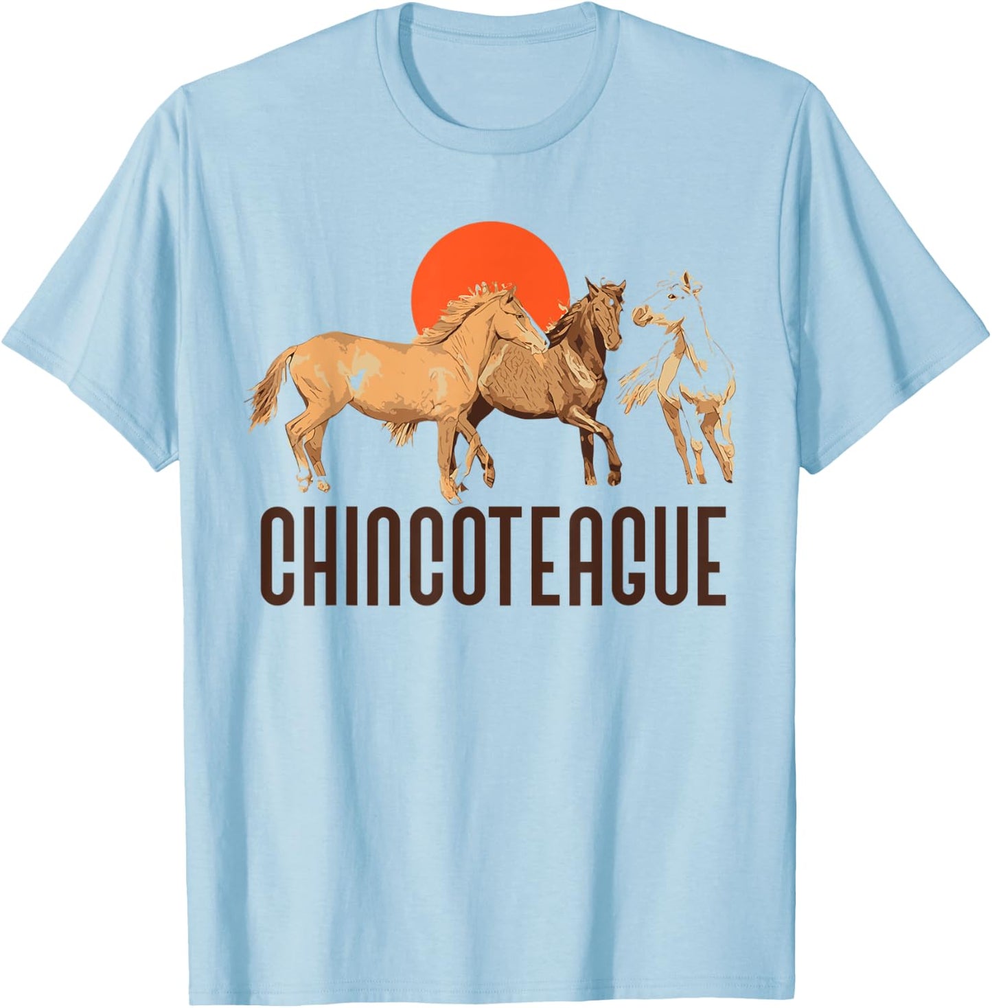 Retro Chincoteague Island Wild Pony Horse 80s Graphic T-Shirt - T-Shirt | Light Blue