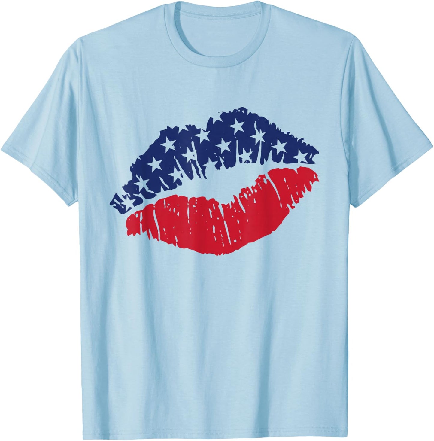 4th of July USA Flag Kiss Lips Patriotic T-Shirt - T-Shirt | Light Blue