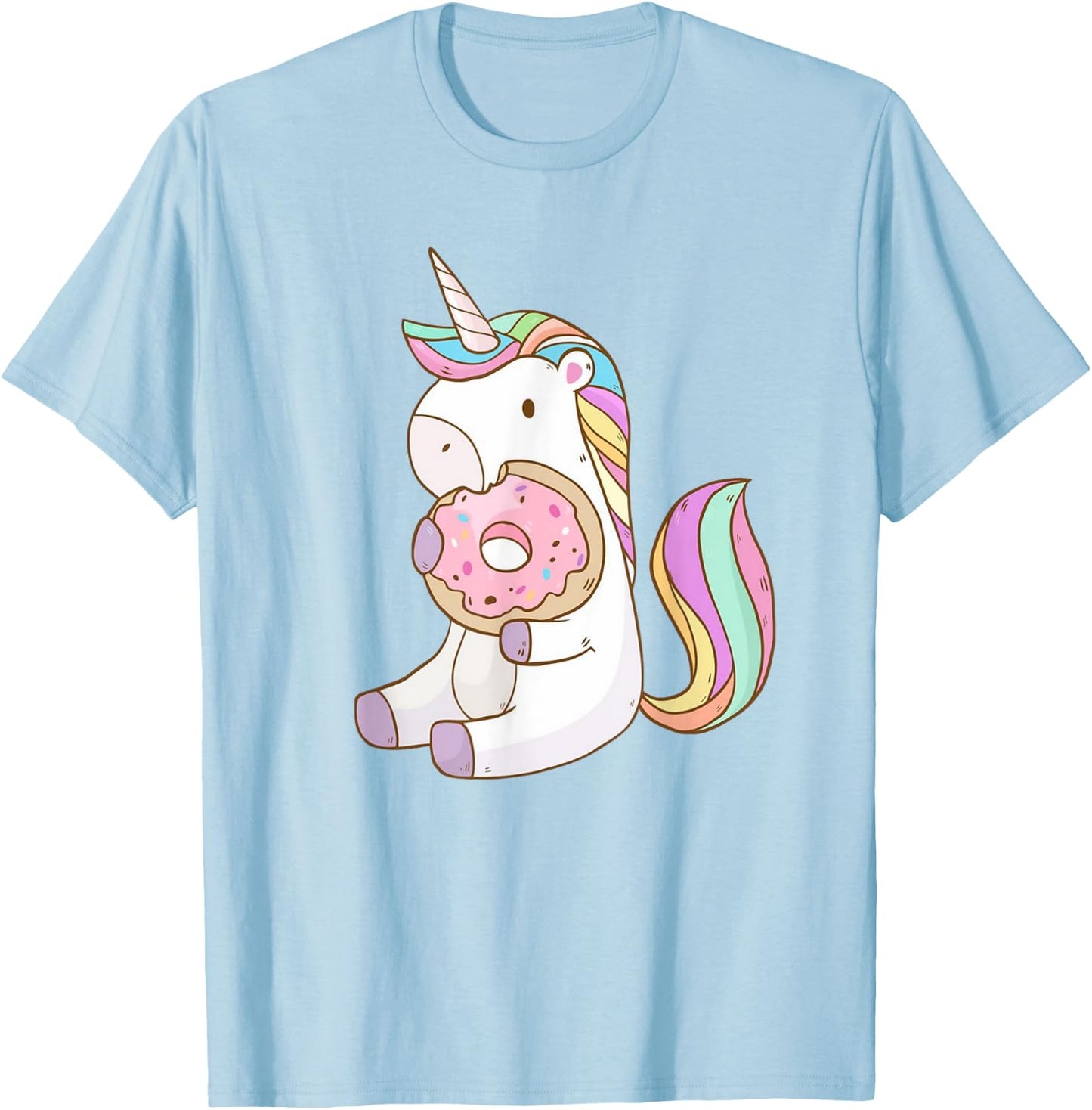 Cute Hungry Unicorn Munching on Yummy Donut T-Shirt - T-Shirt | Light Blue