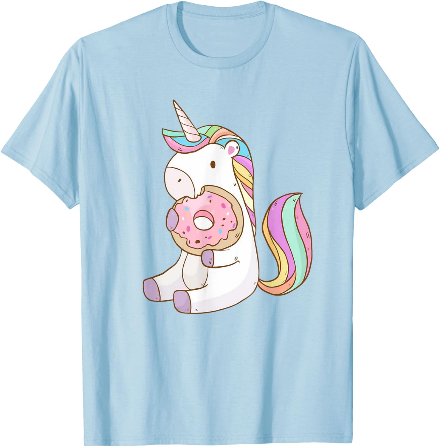 Cute Hungry Unicorn Munching on Yummy Donut T-Shirt - T-Shirt | Light Blue