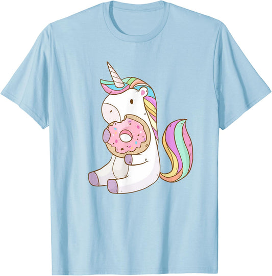 Cute Hungry Unicorn Munching on Yummy Donut T-Shirt - T-Shirt | Light Blue
