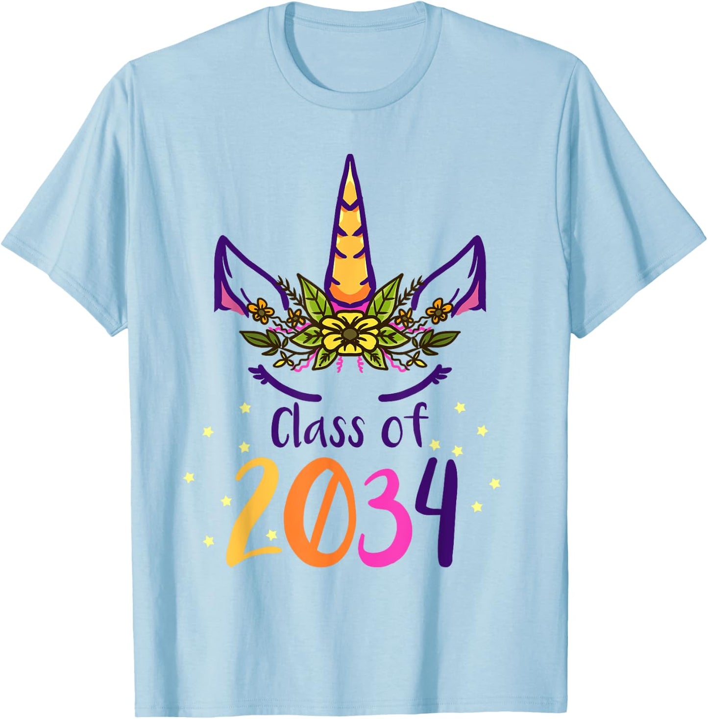 Unicorn Class Of 2034 Grow With Me Kindergarten Girls Gift T-Shirt - T-Shirt | Light Blue