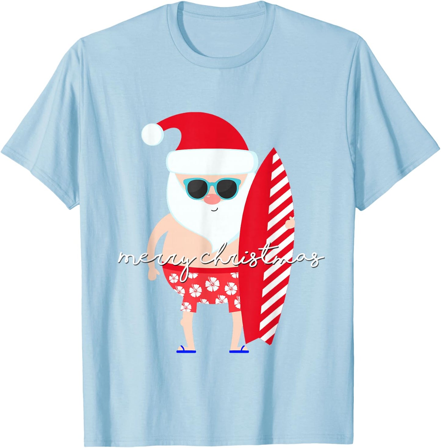 Surfer Santa Surfing Matching Family for Christmas Vacation T-Shirt - T-Shirt | Light Blue