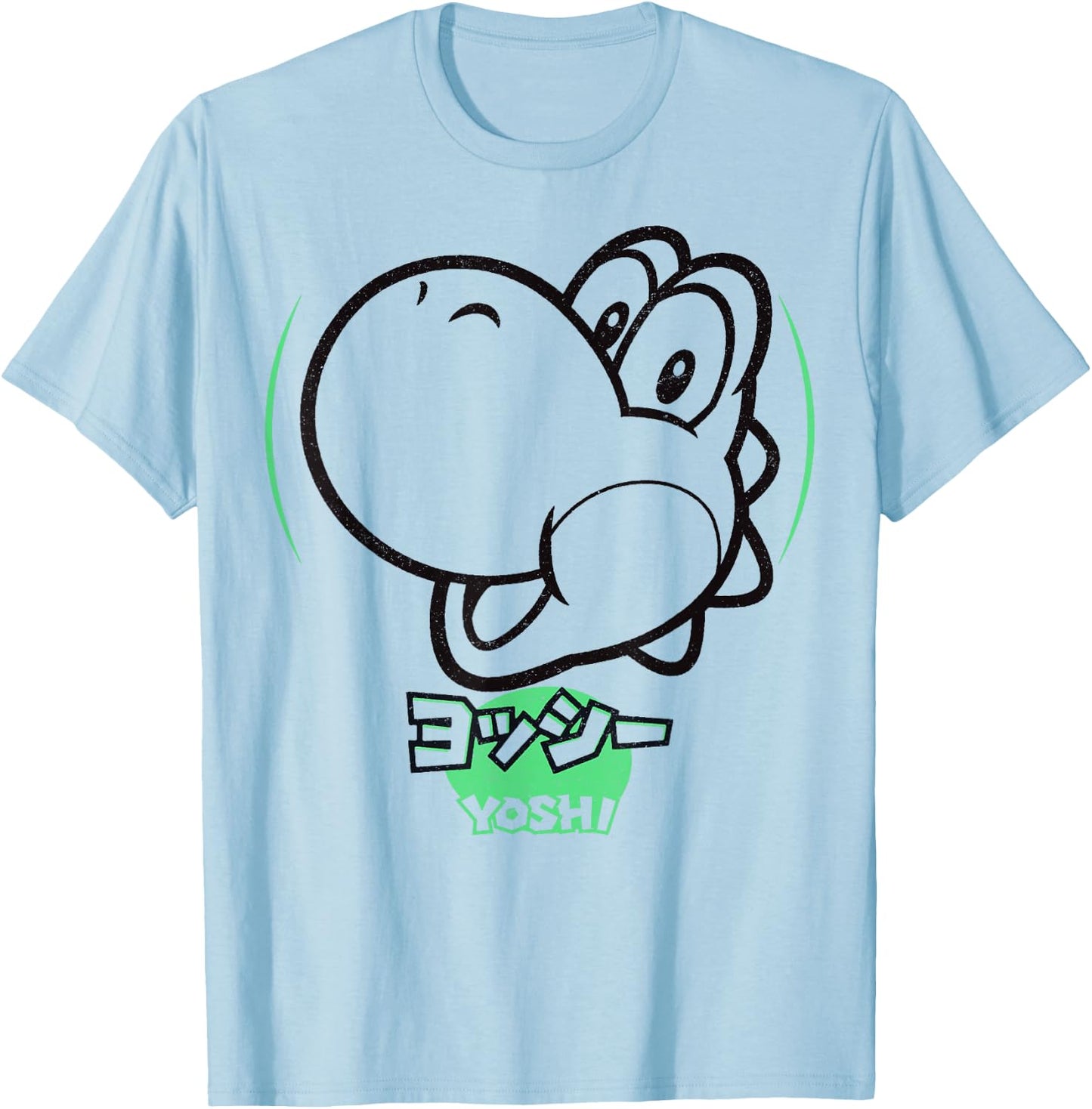 Super Mario Yoshi Silhouette Kanji Style Graphic T-Shirt - T-Shirt | Light Blue