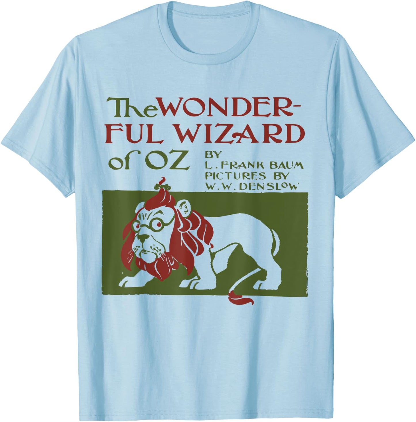 Vintage Classic Book Cover Wizard of Oz, Cowardly Brave Lion T-Shirt - T-Shirt | Light Blue