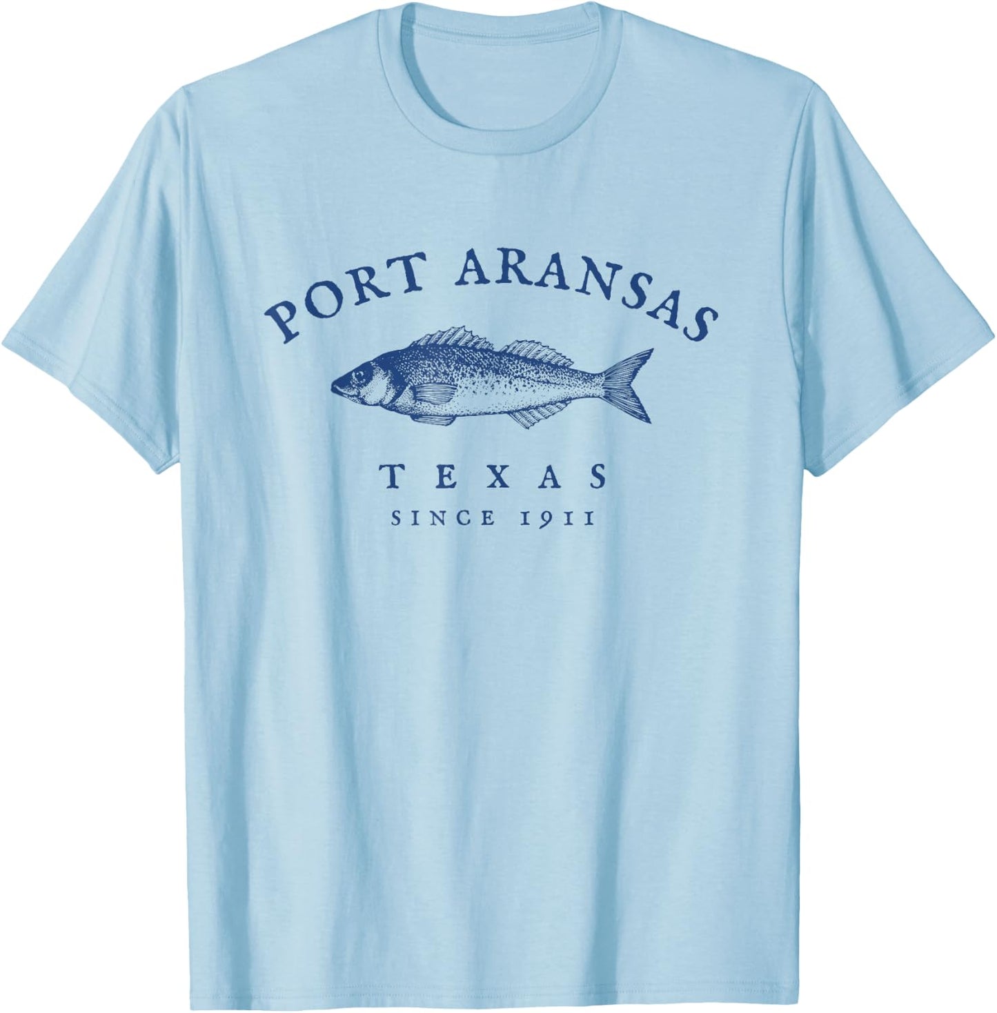 Retro Port Aransas Texas Fishing T-Shirt - T-Shirt | Light Blue