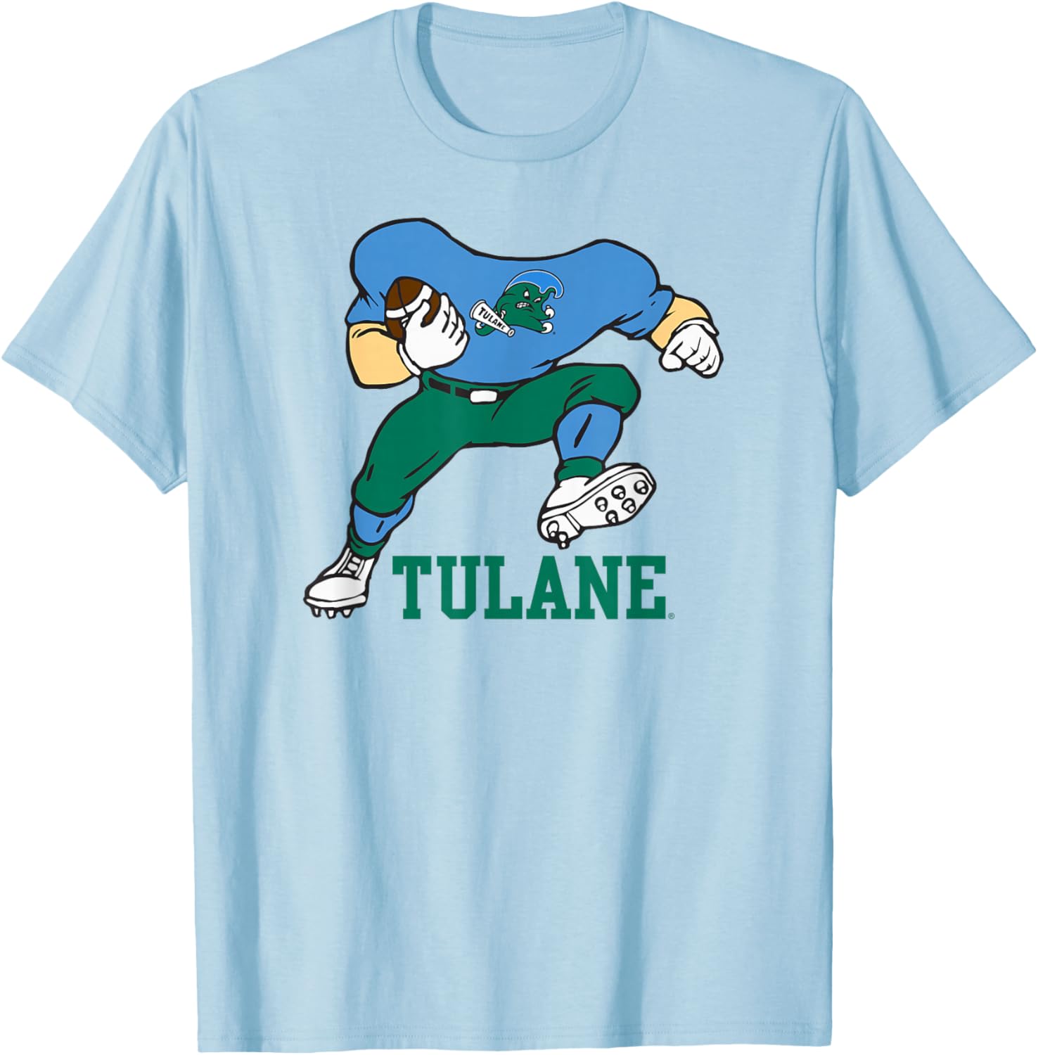 Tulane Green Wave Football Player Gray Officially Licensed T-Shirt - T-Shirt | Light Blue