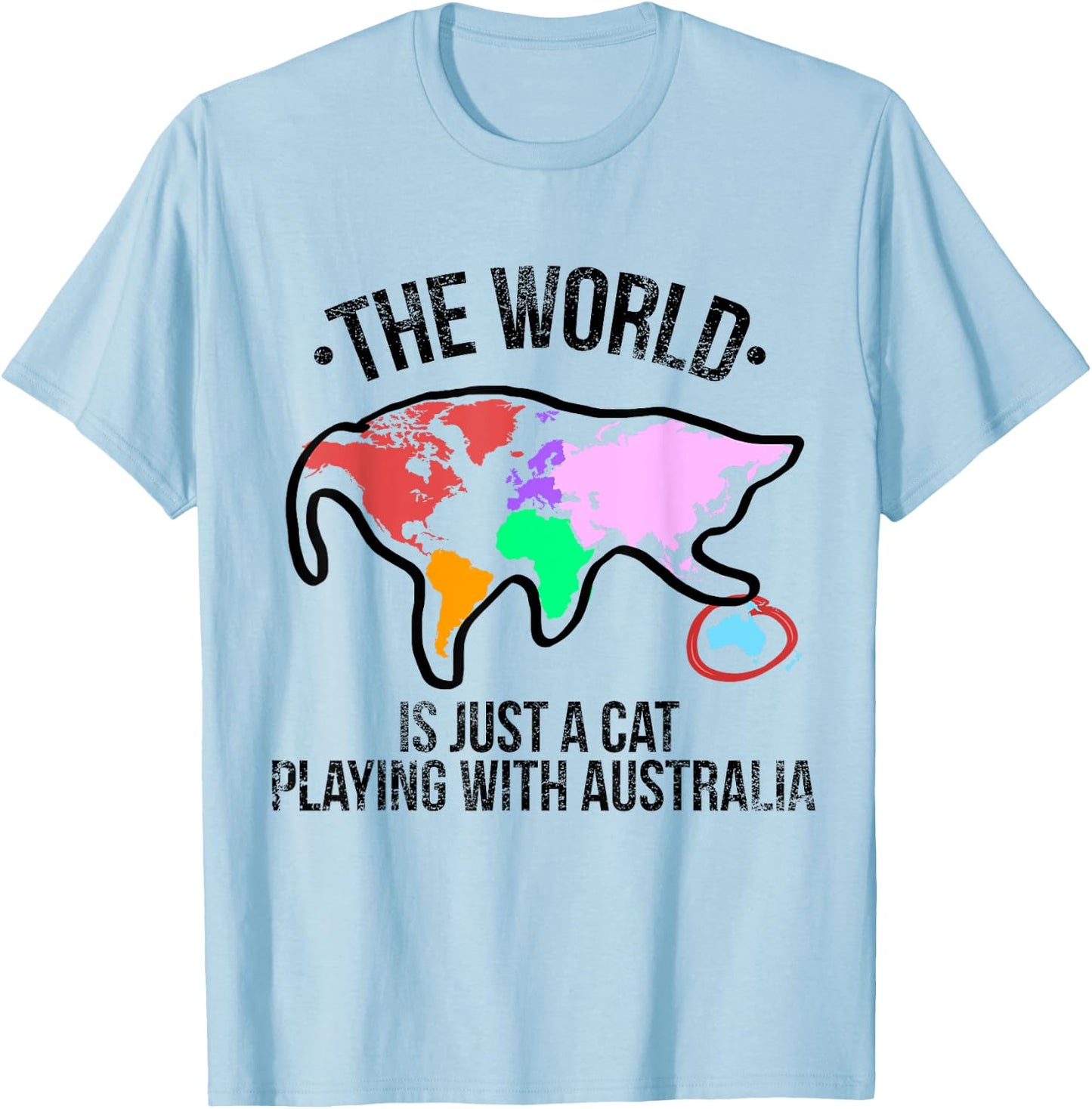 The World Is A Cat Playing With Australia Short Sleeve T-Shirt - T-Shirt | Light Blue