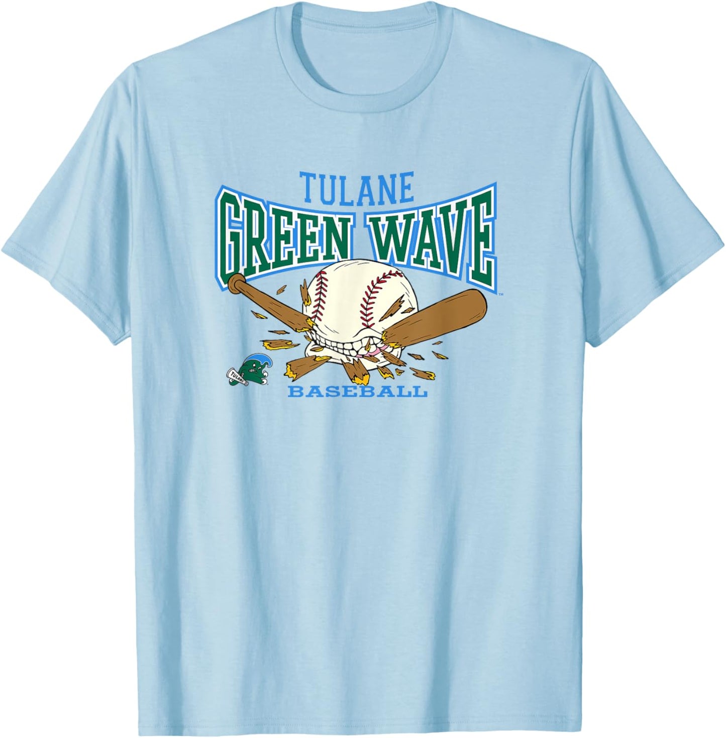 Tulane Green Wave Baseball Bite Gray Officially Licensed T-Shirt - T-Shirt | Light Blue