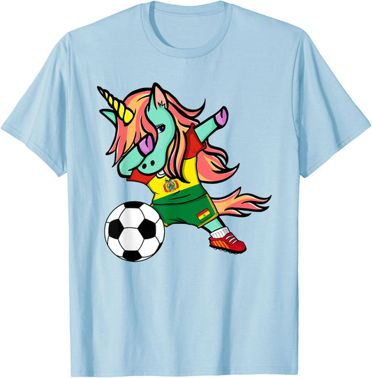 Unicorn Dab Bolivia Soccer Jersey Bolivian Football Lover T-Shirt - T-Shirt | Light Blue