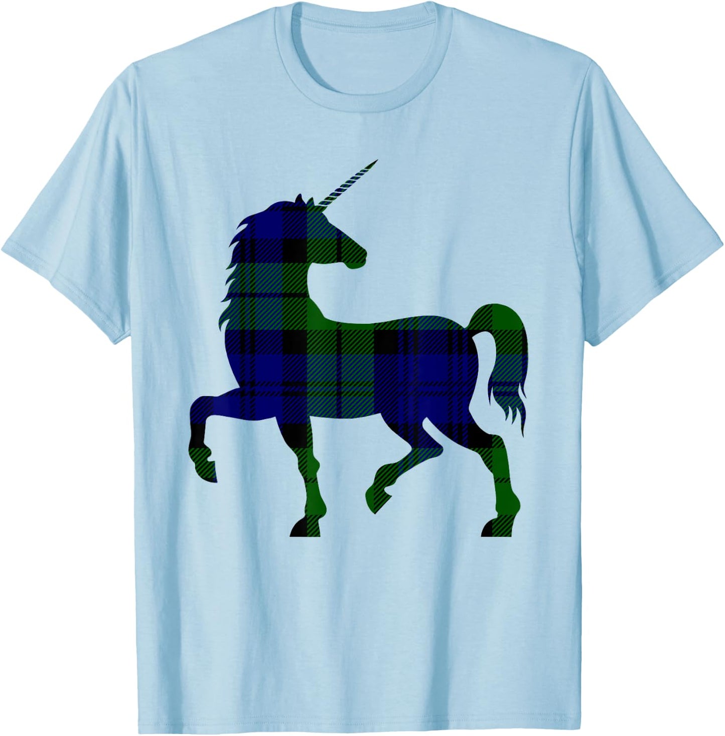 Black Watch Plaid Unicorn Scottish Pride Tartan T-Shirt - T-Shirt | Light Blue