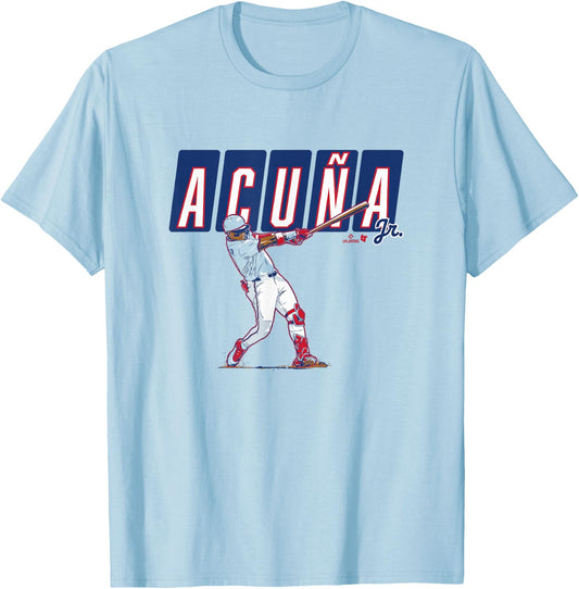 Ronald Acuña Jr. - ATL Slugger Swing - Atlanta Baseball T-Shirt - T-Shirt | Light Blue