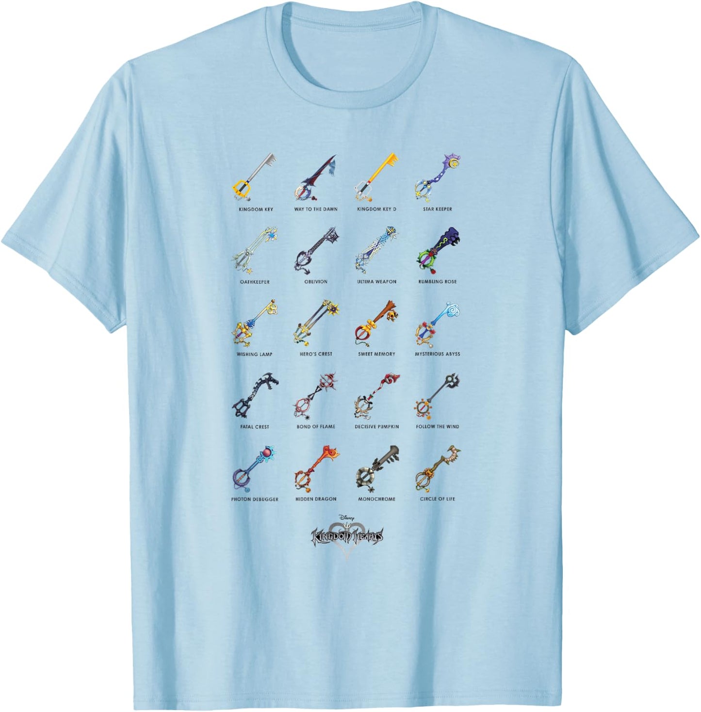 Disney Kingdom Hearts Keyblades with Names T-Shirt - T-Shirt | Light Blue