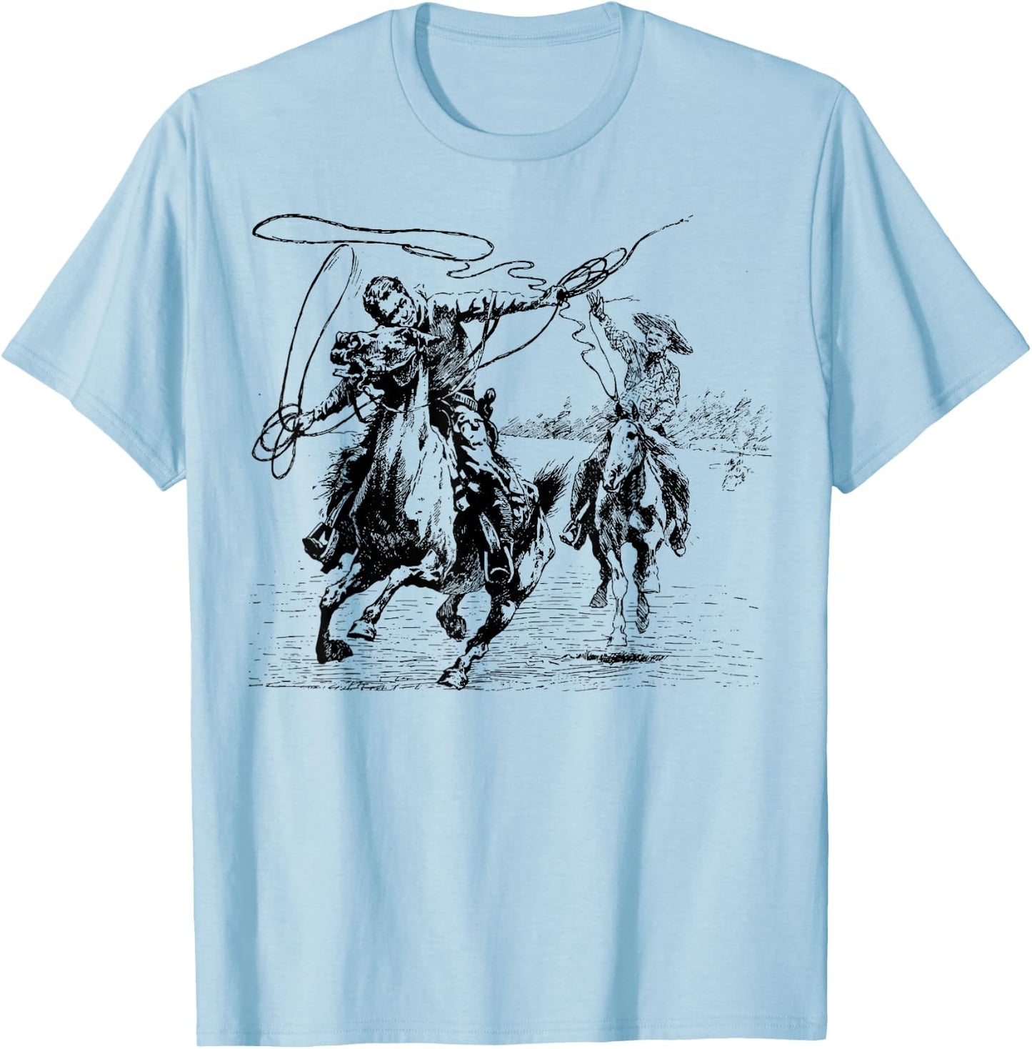 Cowboy Rodeo Cow Horse Yeehaw Novelty Vintage Retro T-Shirt - T-Shirt | Light Blue
