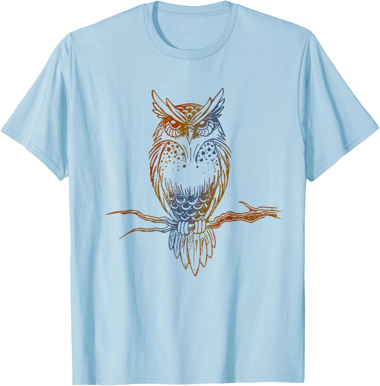 Multicolored Great Horned Owl T-Shirt - T-Shirt | Light Blue