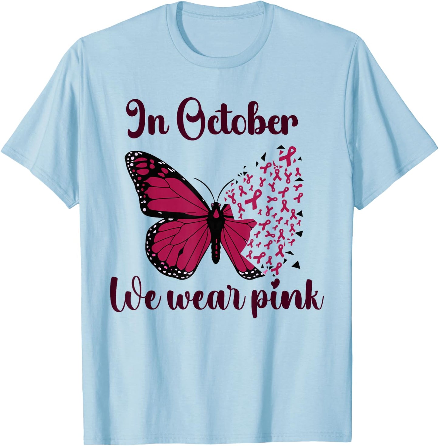 Halloween In October We Wear Pink Breast Cancer Awareness T-Shirt - T-Shirt | Light Blue
