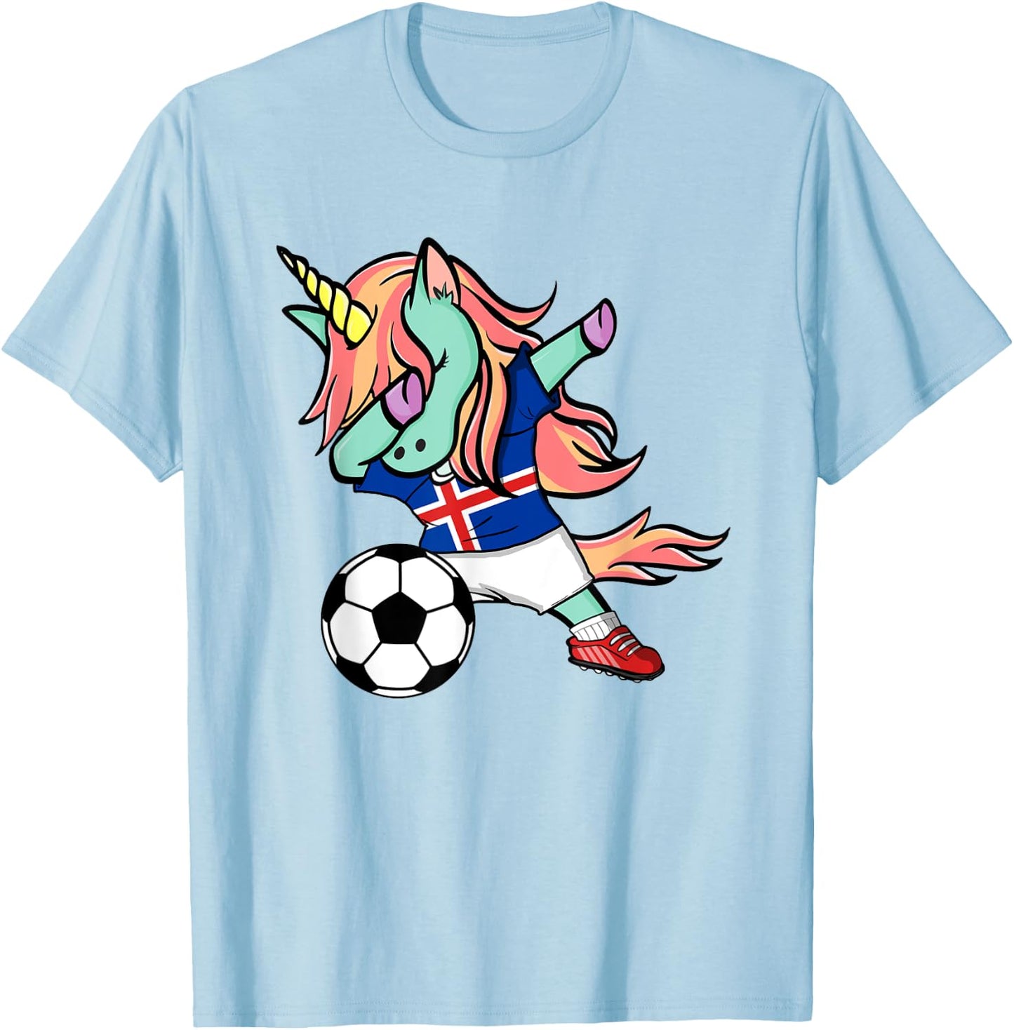 Dabbing Unicorn Soccer Iceland Jersey Icelandic Football T-Shirt - T-Shirt | Light Blue