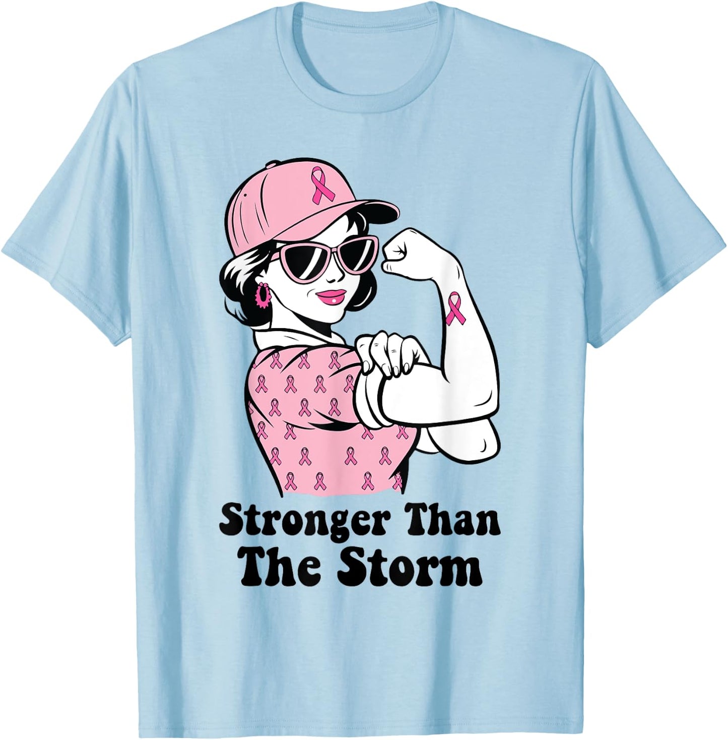 Stronger Than The Storm Breast Cancer Awareness T-Shirt - T-Shirt | Light Blue