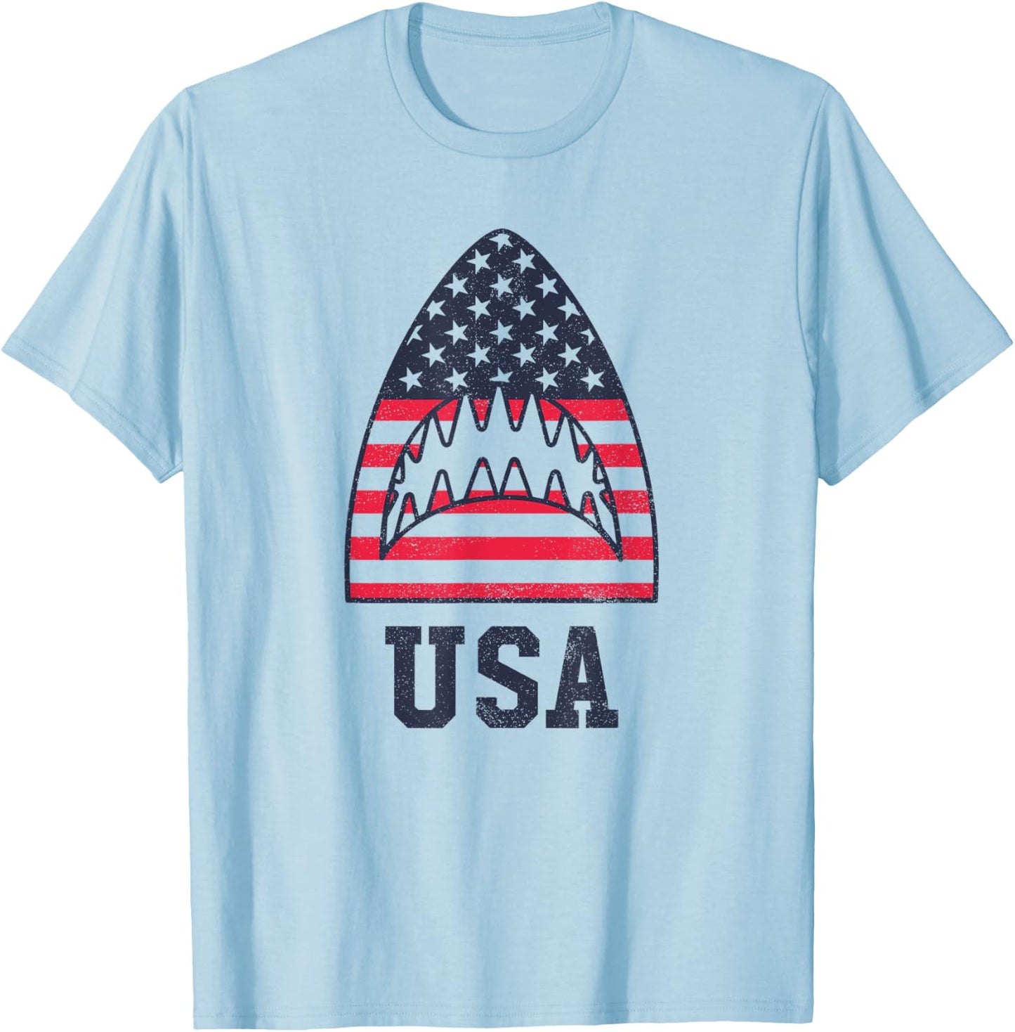 USA American Flag Shark Red White Blue 4th of July Women Kids Men T-Shirt - T-Shirt | Light Blue