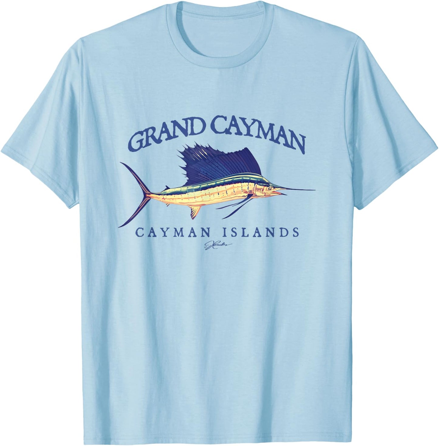 JCombs: Grand Cayman Cayman Islands Vintage Sailfish T-Shirt - T-Shirt | Light Blue