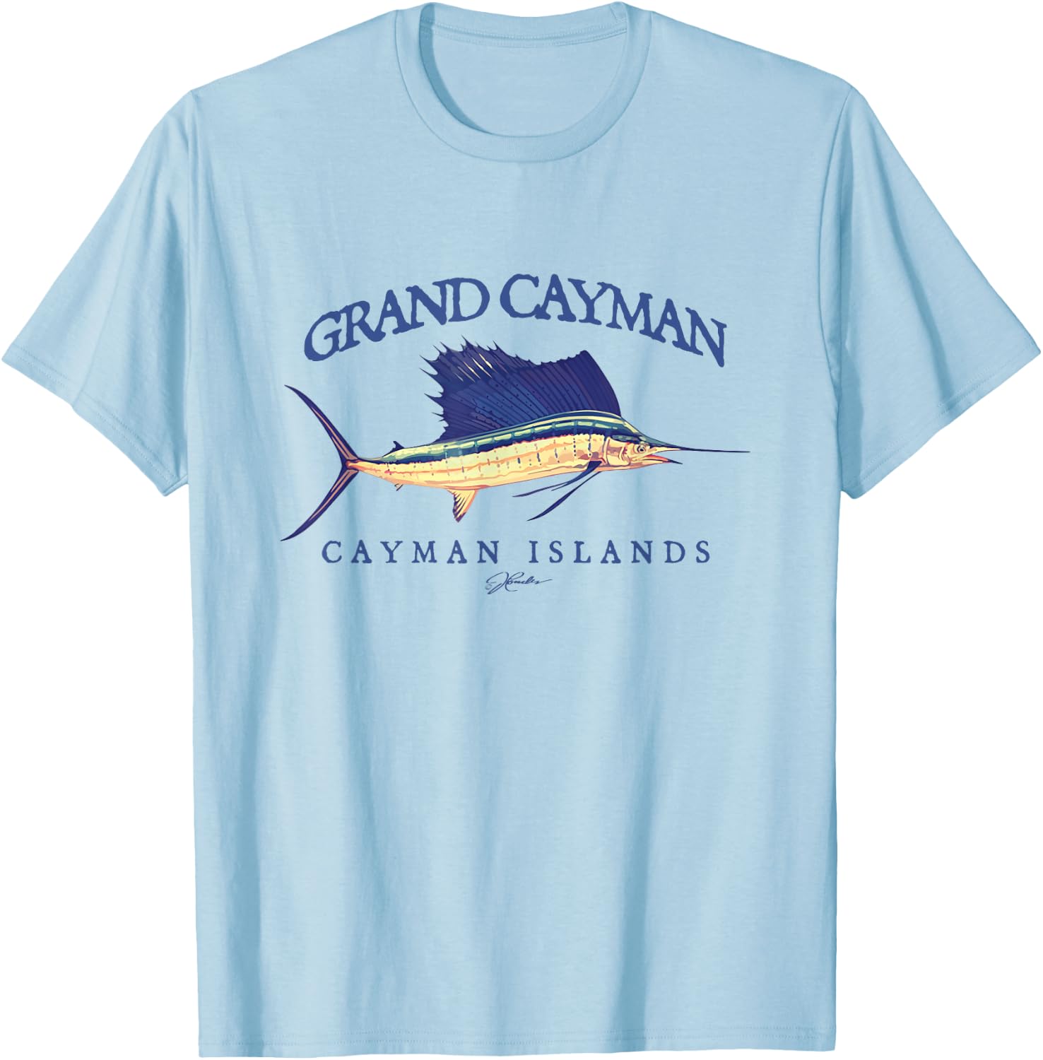 JCombs: Grand Cayman Cayman Islands Vintage Sailfish T-Shirt - T-Shirt | Light Blue