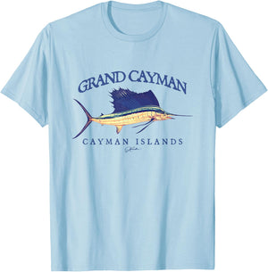 JCombs: Grand Cayman Cayman Islands Vintage Sailfish T-Shirt - T-Shirt | Light Blue