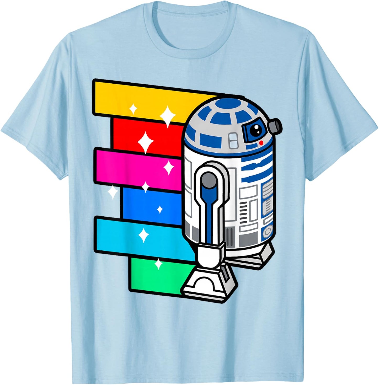 Star Wars R2-D2 Rainbow Roll Cartoon Graphic T-Shirt - T-Shirt | Light Blue