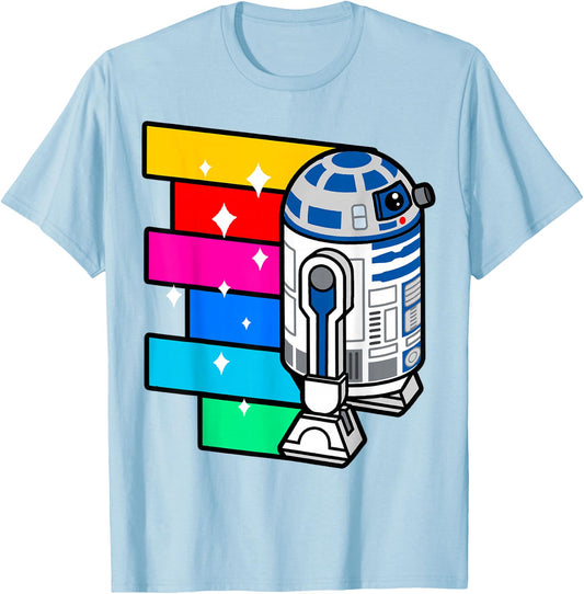 Star Wars R2-D2 Rainbow Roll Cartoon Graphic T-Shirt - T-Shirt | Light Blue