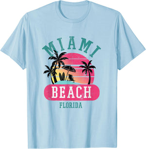 Retro Cool Miami Beach Florida Beaches Shirt T-Shirt - T-Shirt | Light Blue