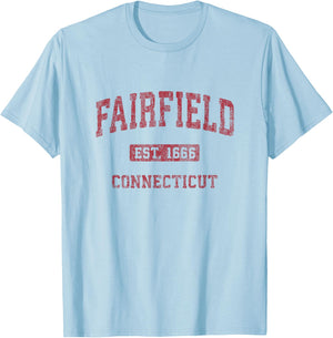 Fairfield Connecticut CT Vintage Athletic Sports Design T-Shirt - T-Shirt | Light Blue