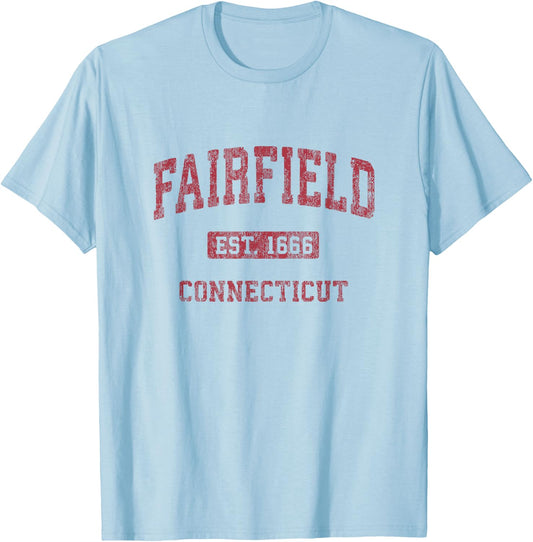 Fairfield Connecticut CT Vintage Athletic Sports Design T-Shirt - T-Shirt | Light Blue