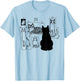 Cat Gallery Black Cat Gazing at Primitively Drawn Cats T-Shirt - T-Shirt | Light Blue