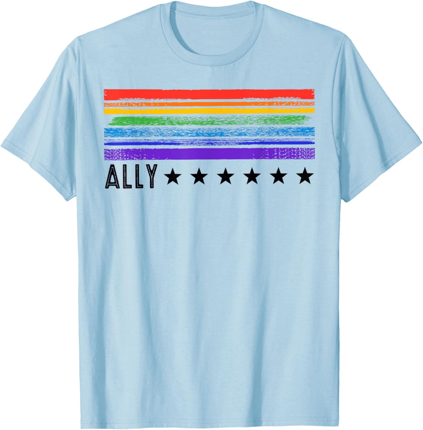 Retro LGBTQ Ally Pride Month Rainbow Stars LGBT Flag T-Shirt - T-Shirt | Light Blue