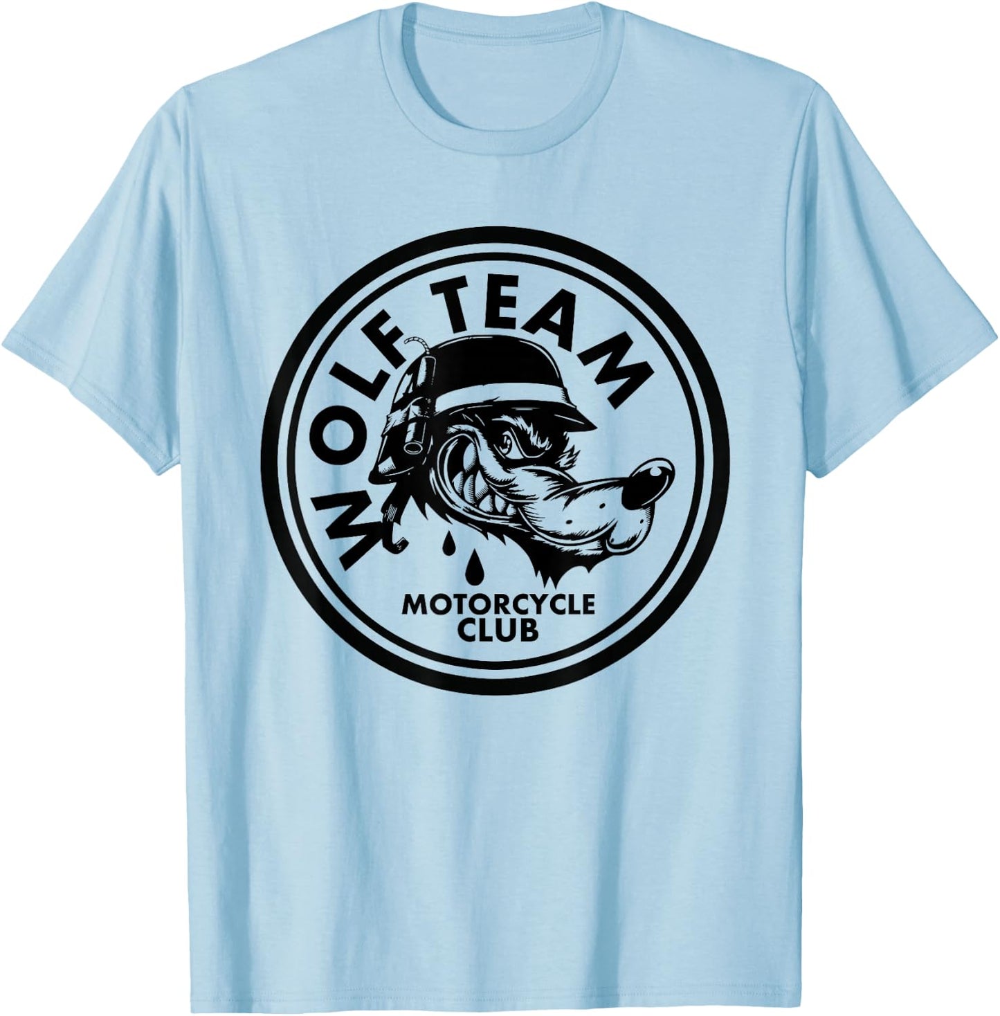 Motorcycle Club with Wolf Design Artwork T-Shirt - T-Shirt | Light Blue
