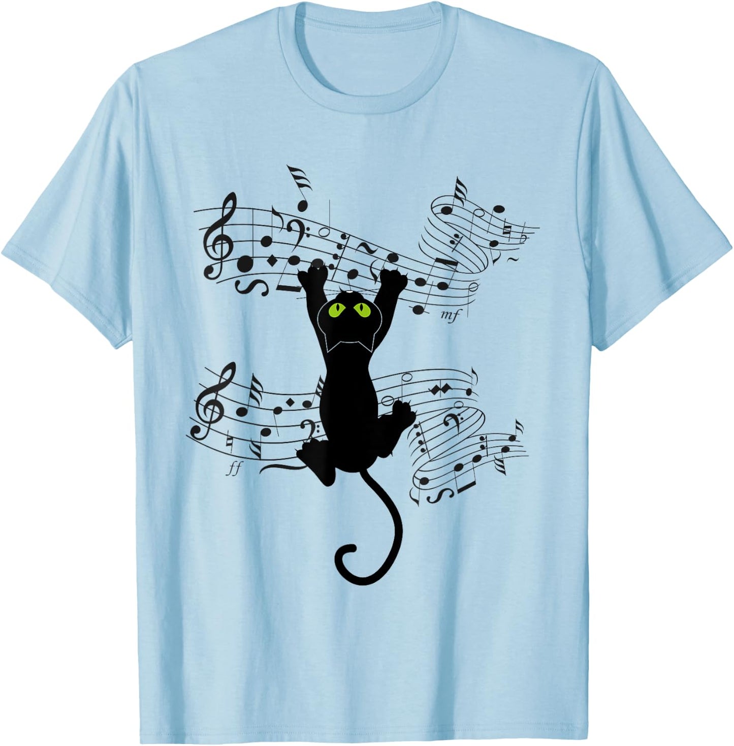 Funny Cat Kitty Playing Music Note Cat lover Gift Men Women Kids T-Shirt - T-Shirt | Light Blue