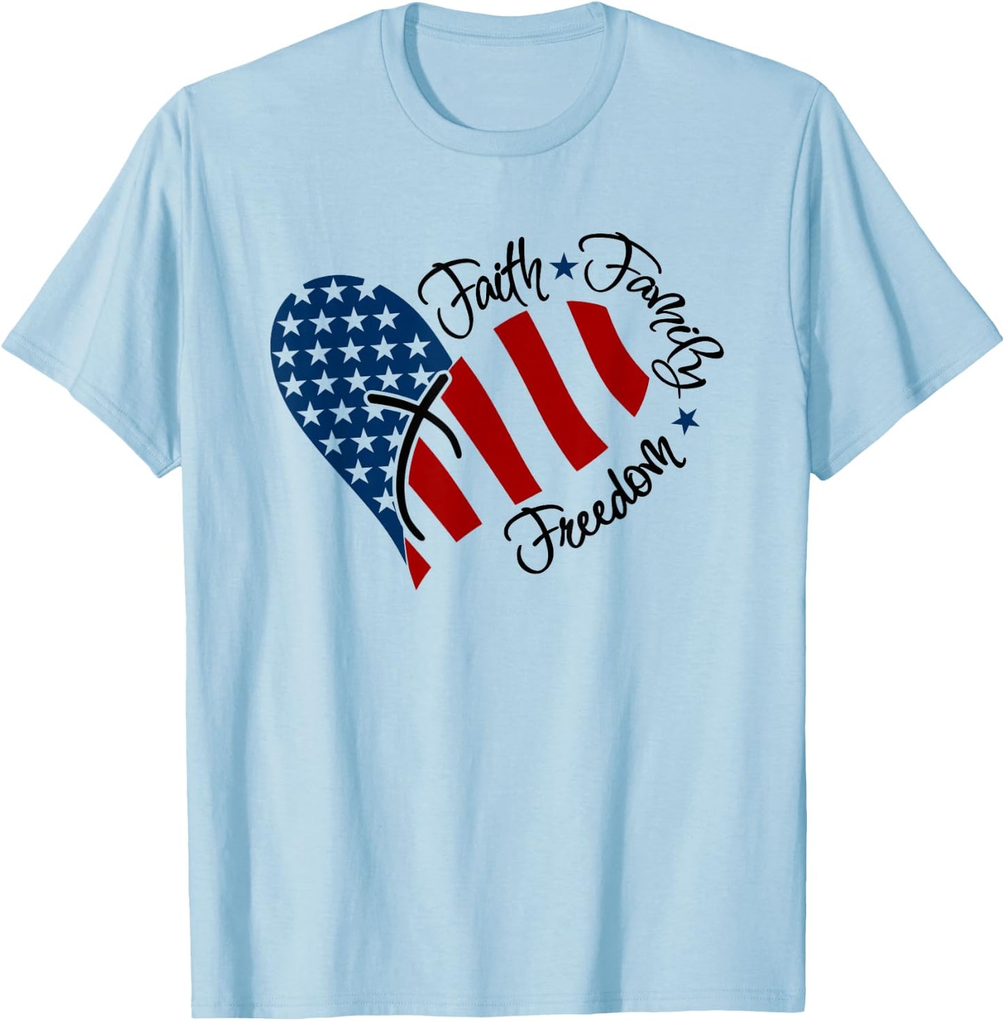 Faith Family Freedom America T Shirt T-Shirt - T-Shirt | Light Blue