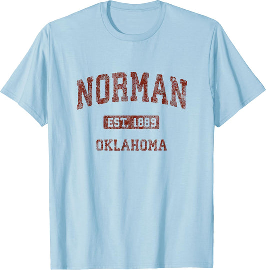 Norman Oklahoma OK Vintage Athletic Sports Design T-Shirt - T-Shirt | Light Blue