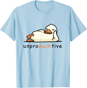 Unproducktive Lazy Duck Cartoon Design T-Shirt - T-Shirt | Light Blue