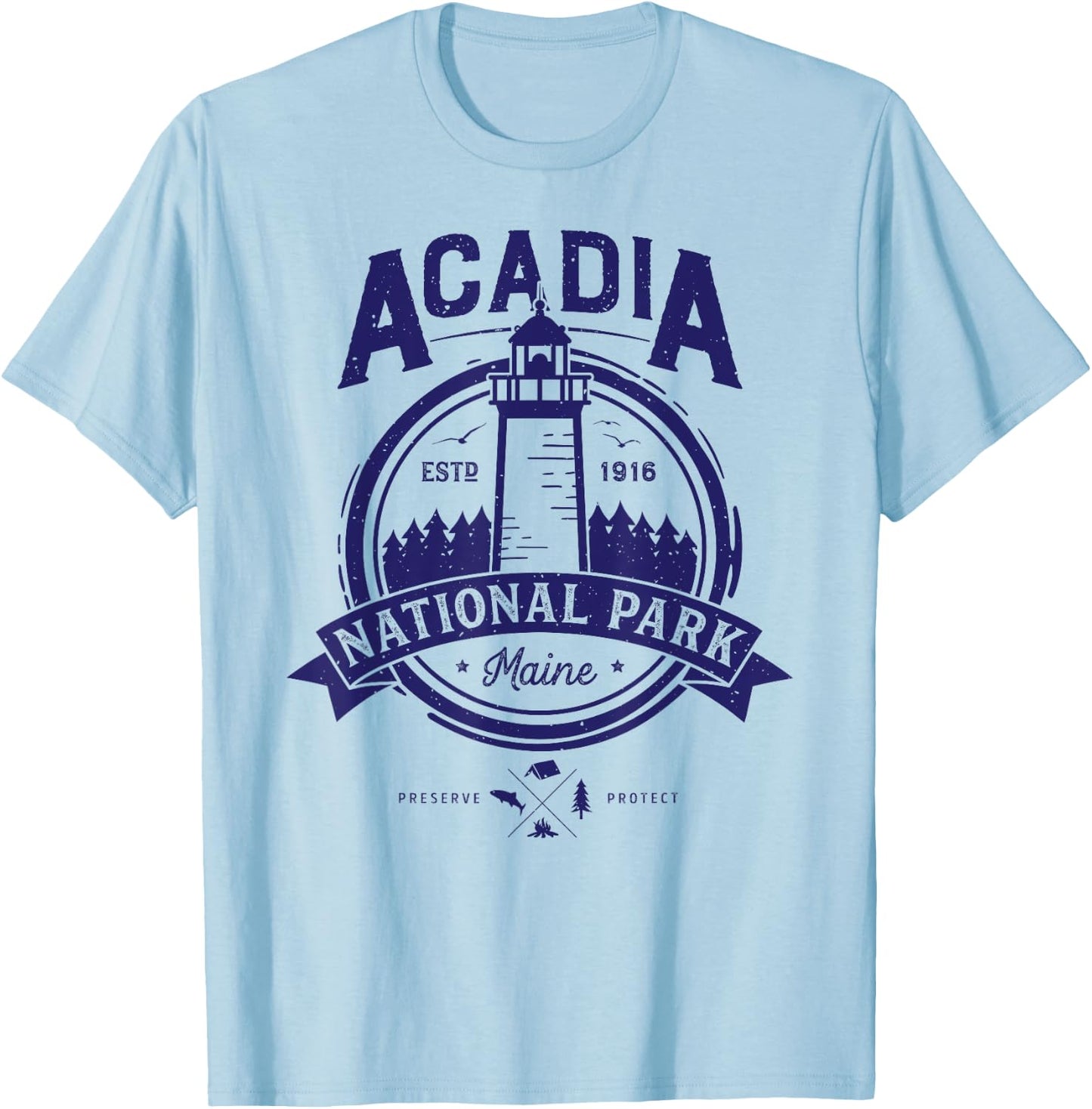 Acadia National Park T Shirt Maine Vintage Men Women Gifts T-Shirt - T-Shirt | Light Blue